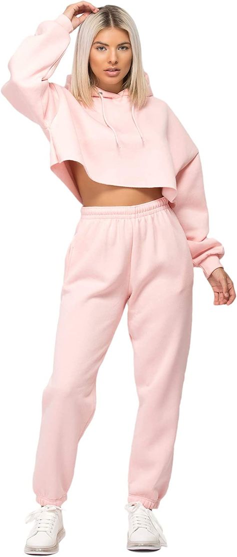 Cropped Hoodie Outfit, Joggers Outfit Women, Womens Tracksuit, Hoodie Crop Top, Pink Cropped Hoodie, Lounge Wear Set, Hooded Denim Jacket, Joggers Outfit, Crop Top Hoodie