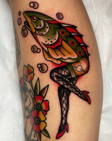 Fish Lady Tattoo, Fish With Legs Tattoo, Tattoos For Women Thigh, Leg Tattoos For Women, Fish Tilapia, Upper Leg Tattoos, Legs Tattoo, Thigh Tat, Leg Tattoos Women