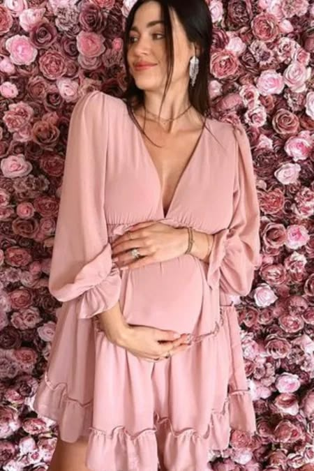 Baby Shower Dresses Short, Pink Baby Shower Dress Casual, Baby Shower Dresses Guest, Pink Baby Shower Dress Winter, Babyshower Outfit Ideas Girl, Pink Baby Shower Dress For Mom, Dress For Baby Shower Mom, Vestido Baby Shower, Girl Baby Shower Dress For Mom