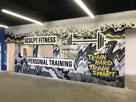 Gym Wall Art Graffiti, Gym Graffiti, Gym Graphics, Gym Mural, Private Gym, Gym Wall Art, Wall Detail, Gym Wall Decal, Diy Home Gym