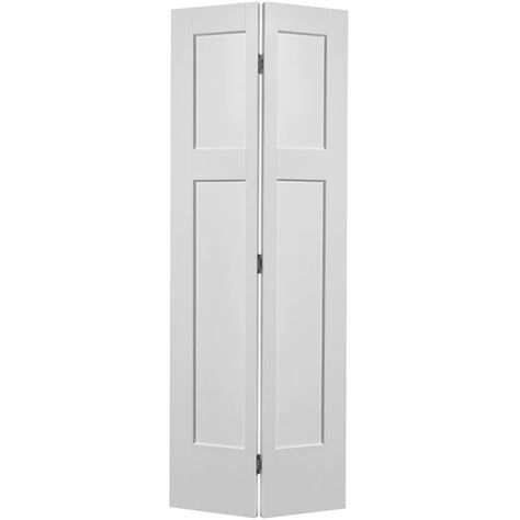 Masonite Winslow 30-in x 80-in 3-panel Craftsman Hollow Core Primed Molded Composite Bifold Door Hardware Included in the Closet Doors department at Lowes.com Craftsman Molding, Bifold Doors Makeover, Masonite Interior Doors, Bifold Door Hardware, Craftsman Door, Bifold Door, Bifold Closet Doors, Bi Fold Door, Satin Nickel Hardware