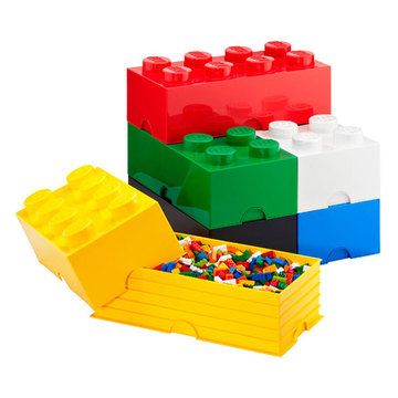 Fab.com Lego storage bins!  Fit together like the blocks.  Also have heads and lunch boxes Lego Bins, Lego Storage Boxes, Lego Hacks, Lego Storage Brick, Toy Chests, Lego Boxes, Modern Toys, Lego Room, Lego Storage