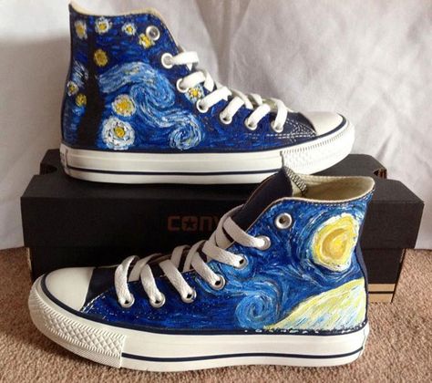 Van Gogh’s Starry Night | Community Post: 15 Unique Customized Converse Sneaker Designs فنسنت فان جوخ, Painted Converse, Baskets Converse, Skirt Diy, Painted Sneakers, The Starry Night, Custom Converse, Hand Painted Shoes, Swag Shoes