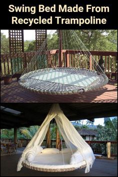 Recycled Trampoline, Trampoline Bed, Old Trampoline, Swing Bed, Backyard Trampoline, Beyond Repair, Hanging Beds, Backyard Oasis Ideas, Bed Swing