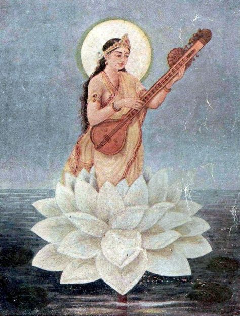 Hindu Color Palette, Hindu Mythology Art, South Indian Art, Indian Goddesses, Indian Christmas, Hindu Cosmos, Goddess Saraswati, Cosmos Art, Saraswati Goddess