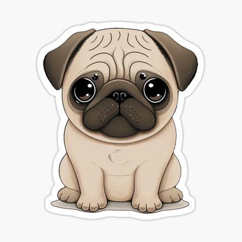 Pug Face Drawing, Cute Pug Drawing, Yeti Mug, Puppy Stickers, A Cute Drawing, Pug Cartoon, Pug Art, Funny Paintings, Expressive Eyes