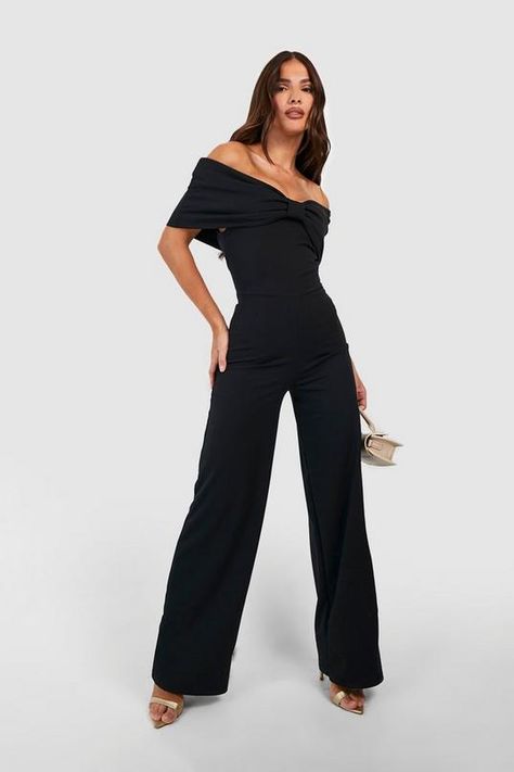 Graduation Outfit Ideas, Wide Leg Jumpsuits, Denim Jumpsuits, Metallic Flats, Bardot Neckline, Chunky Sandals, Loungewear Jumpsuit, Gathered Sleeves, Jumpsuits And Rompers