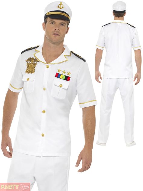 Mens Sailor Captain Costume Adults Navy Officer Fancy Dress Uniform 80S Outfit Captain Costume Mens, Sailor Costume Mens, Sailor Outfit Mens, Captain Outfit, Sailor Captain, Beach Costume, Captain Costume, Sailor Costume, Mens Fancy Dress