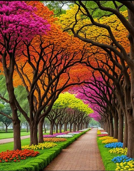 Mesmerizing trees with colourful flo - Amitava0112 Most Beautiful Trees In The World, Pretty Trees, Colorful Places, Multi Colored Flowers, Colorful Images, Color Me Happy, Beautiful Trees, Tree Cards, Colorful Trees