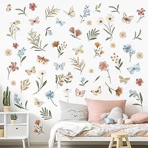 decalmile Boho Flower Wall Decals Watercolor Floral Butterflies Wall Stickers Baby Nursery Girls Bedroom Kids Room Wall Decor Boho Flower Wall, Butterfly Nursery, Butterfly Wall Decals, Flower Wall Decals, Flower Nursery, Kids Room Wall Decor, Butterfly Wall Stickers, Bedroom Kids, Kids Room Wall