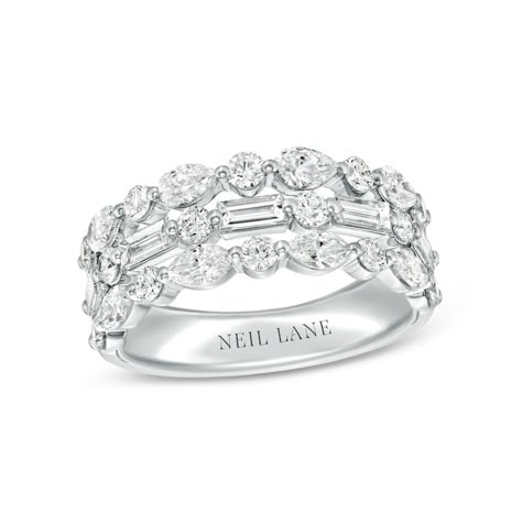 Neil Lane Premiere Diamond Anniversary Ring 2 ct tw Round/Pear/Baguette 14K White Gold | Kay Round Center Diamond With Side Diamonds, Unique Anniversary Rings, Right Hand Diamond Rings For Women, 25th Anniversary Rings For Her, 10 Year Anniversary Ring, Anniversary Diamond Rings, 25 Anniversary Rings, Anniversary Bands For Her, 50th Wedding Anniversary Decorations