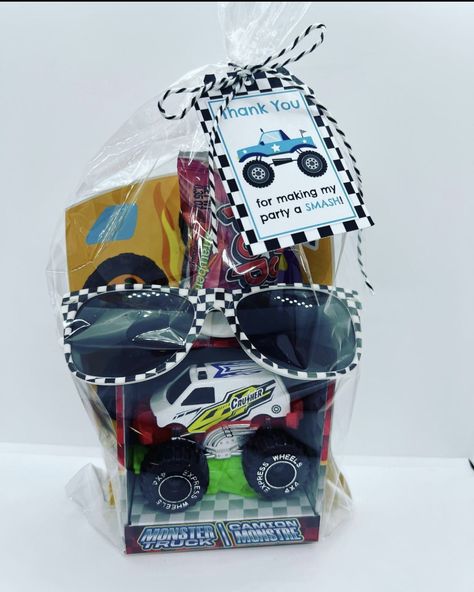 Monster Truck Gift Bags, Monster Truck Party Favors Ideas, Monster Truck Birthday Favors, Monster Truck Favors, Monster Truck Birthday Party Favors, Monster Truck Party Food Ideas, Monster Jam 2nd Birthday Party Ideas, Monster Jam 3rd Birthday, Monster Truck Goodie Bag Ideas