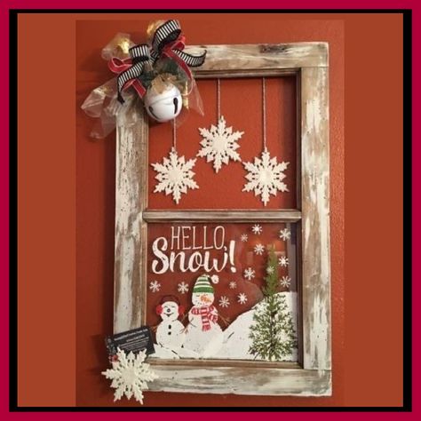 Repurposing An Old Window Into A Christmas Winter Wonderland Wall Art Homemade Christmas Crafts, Easy Homemade Christmas Gifts, Diy Christmas Decorations For Home, Window Crafts, Rustic Ideas, Easy Christmas Crafts, Easy Christmas Diy, Homemade Christmas Gifts, Easy Christmas