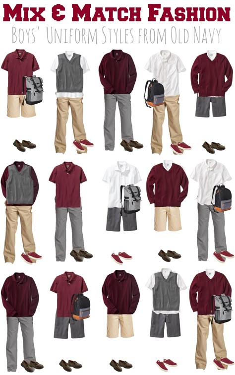 7.27 Mix & Match Fashion - BOYS School Uniforms from Old Navy VERTICAL School Uniform Ideas Boys, Private School Uniforms Boys, School Uniforms Boys, Uniform Outfits Men, School Uniform Outfits Boys, School Uniform Fashion Men, School Uniform Outfits Men, School Uniform Boys, Boy School