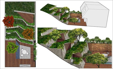 The Hilgard Garden, designed by Mary Barensfeld Architecture Cascading Garden, Ipe Wood Deck, Landscaping A Slope, Kampar, California Backyard, Concrete Retaining Walls, Restaurant Exterior, Design Japonais, Exterior Stairs