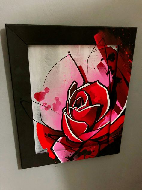 Exhibition Painting Ideas, Pop Art Painting Ideas Simple, Rose Graffiti, Music Exhibition, Graffiti Rose, Rose Artwork, Room Decor Canvas, Fall Canvas Painting, Cute Room