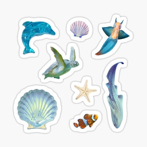 Mermaid Core sticker pack. Featuring a green turtle, seashells, zebra shark, sea angel, clownfish, and a sea star. Perfect for adding a touch of aquatic magic to your journals, diaries, laptops, water bottles, and more. #OceanStickers #TurtleSticker  #MermaidCore #SeaLife #StickerPack  #MermaidAesthetic #OceanCore #Clownfish #SeaAngel #SeaStar #NatureStickers #RedbubbleStickers #AquaticArt #MarineLife #OceanIllustrations #JournalDecor #LaptopStickers #journalling #mermaid #marinebiology Shark Core, Ocean Stickers, Zebra Shark, Chrome Book, Handwriting Practice Paper, Sea Angel, Aquatic Art, Mermaid Core, Mermaid Sticker