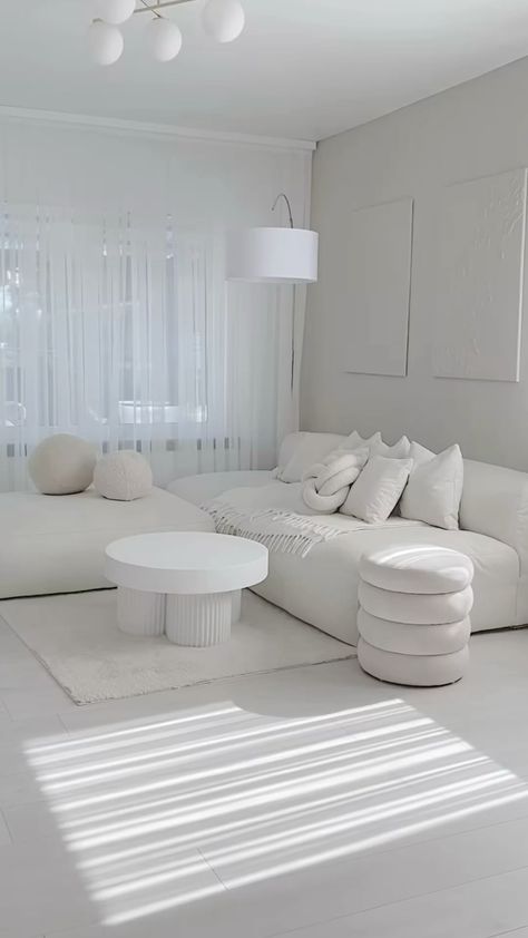 #homedecor, #interiordesign, #homedesign, #decor inspiration White Apartment Aesthetic, Clean Apartment Aesthetic, Boucle Sectional, Fantasy Apartment, Simple Modern House, Hairstyles Tiktok, Modern White Living Room, All White Bedroom, White Living Room Decor