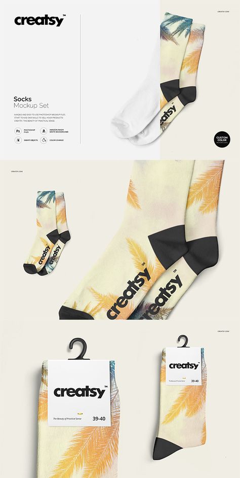 Ad: Socks Mockup Set. $18 Socks Creative Ads, Socks Marketing, Sock Branding, Sock Mockup, Sock Store, Waterproof Socks, Socks Packaging, Pilates Socks, Logo Poster