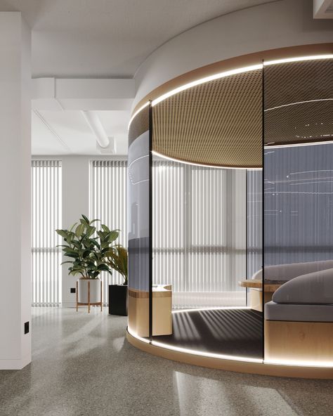 Innovation Hub Interior Design, Round Office Design, Futuristic Office, Round Room, Futuristic Interior Design, Office Creative, Lounge Interiors, Lobby Interior, Futuristic Interior