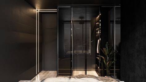 Dark bedrom in Moscow on Behance Modern Closets, Closets Design, Walk In Closet Design, Home And Decor, Luxury Closets Design, Closet Decor, Bedroom Closet Design, Ideas Room, Dark Interiors