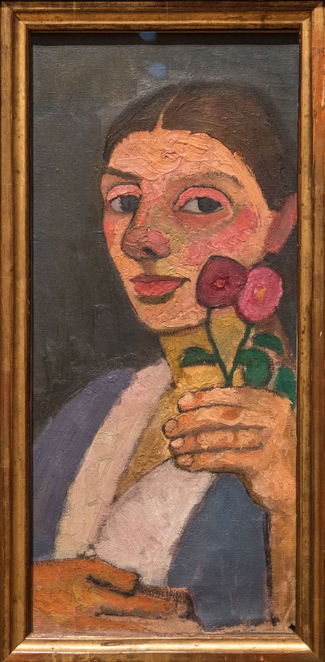 https://flic.kr/p/26p9Lr8 | Paula Modersohn-Becker, Self-Portrait with Two Flowers in Her Raised Left Hand, 1907 1/13/18 #moma Modigliani Portraits, Paula Modersohn Becker, Guerrilla Girls, Women Artist, Conservation Art, Franz Marc, Two Flowers, German Expressionism, America Art