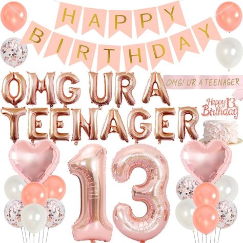 Amazon.com: Teenager Birthday Party Decoration 13th Birthday Party Decorations for Girls with Rose Gold Omg Ur A Teenager Balloons Banner Sash Tinsel Cake Topper : Toys & Games 13th Birthday Party Decorations, Teenager Party, Ballon Banner, Teenage Birthday Party, 13th Birthday Party, Gold Birthday Decorations, Girl Birthday Party Favors, Thirteenth Birthday, Happy 13th Birthday