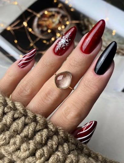 90+ Christmas Nail Designs To Rock This Winter! - Blush & Pearls Black And Red Winter Nails, Red And Black New Years Nails, Black And Red Nails Christmas, Black Red Christmas Nails, Red Black Christmas Nails, Christmas Nails Red And Black, Christmas Nails Black And Red, Red And Black Christmas Nails, Red Christmas Nails 2022