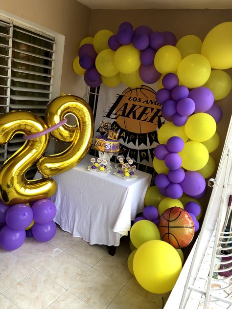 Lebron Birthday Party, Kobe 24th Birthday Theme, Lakers Party Decorations, Lakers Birthday Party Decoration, Kobe Bryant Birthday Theme, Lakers Themed Birthday Party, Lakers Birthday Party, Lebron James Birthday, Kobe Bryant Birthday