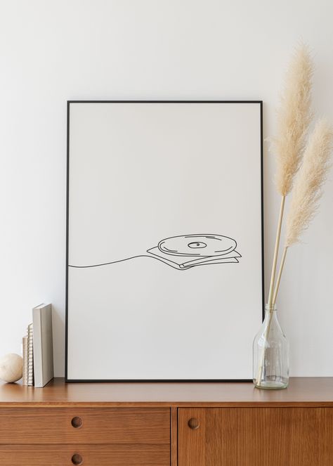 Record Player Tattoo, Sketch Room, Music Sketch, Wall Murals Diy, Line Art Digital, Work Music, Simple Sketch, Music Drawings, Musical Gift