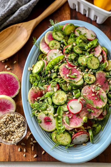 Watermelon Radish Recipe, Salad With Mustard Dressing, Watermelon Radish Salad, Radish Salad Recipe, Salad With Radishes, Cucumber Radish Salad, Cucumber Salad Dressing, Radish Cucumber, Kohlrabi Recipes