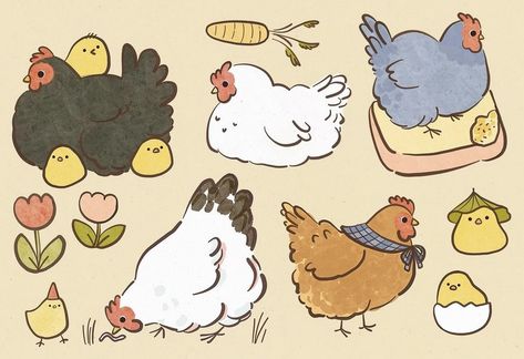 Chicken Sketch, Chicken Drawing, Cute Sketches, Favorite Chicken, Chicken Art, Arte Animal, Cute Little Drawings, December 11, Cute Art Styles