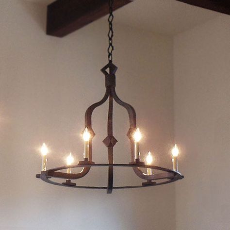 Craftsman / Contemporary // Fully Customizable // Illuminaries Lighting Wrought Iron Chandeliers Dining Room, Iron Chandelier Rustic, Wrought Iron Light Fixtures, Spanish Lighting, Spanish Hacienda, Wrought Iron Lights, Iron Pendant Light, Cottage Lighting, Wrought Iron Decor