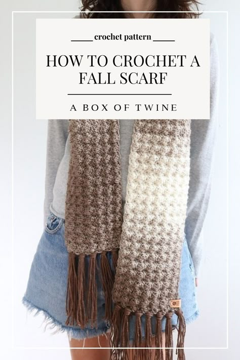 crochet pattern for fall scarf Crochet Scarf Blanket Yarn, Hygge Scarf Crochet Pattern, Tassles On Crochet Scarf, Crochet Scarf Variegated Yarn, Womens Scarf Crochet Pattern Free, Crochet Scarfie Yarn Patterns, Bulky 5 Yarn Crochet Patterns Scarf, Plaid Crochet Scarf, Crochet Bobble Scarf