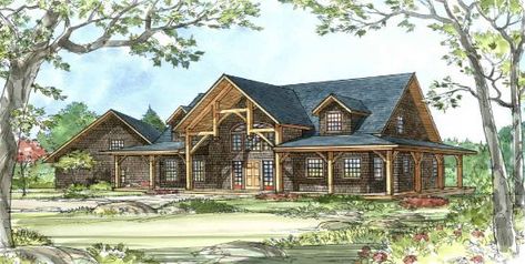 The Clarkson Place Timber Frame Floor Plan by Timbercraft features a wrap-around timbered porch in the front, wrap-around deck in the back and hammer beam entry--all before you enter the front door. Big Log Cabin, Log Cabin House Plans, Log Cabin House, Log Home Plan, Log Home Floor Plans, Log Home Designs, Log Home Plans, Elevation Plan, Rustic House Plans