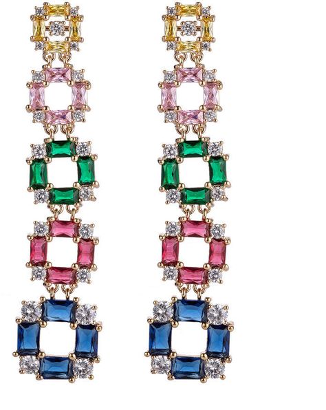 Eye Candy Los Angeles 14K Plated Cz Multicolored Cube Drop Earrings Multicolor Earrings, Crystal Dangle Earrings, Statement Drop Earrings, Cubic Zirconia Earrings, Earrings In Gold, Zirconia Earrings, Earrings Collection, Cz Stone, Italian Charm Bracelet