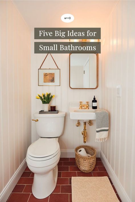 Small Bathroom Ideas Powder Rooms, Tiny Primary Bathroom Ideas, Tiny Bathroom With Wallpaper, Small Half Bathroom Ideas Rental, Quarter Bathroom Ideas Small Spaces, Small Powder Room With Shower Ideas, Fun Small Powder Room Ideas, Powder Room Redo On A Budget, Wall Mounted Sink Bathroom Small Spaces