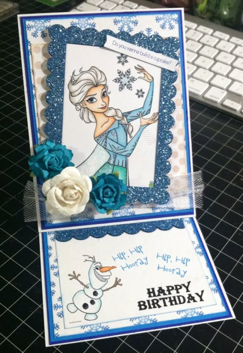 Frozen Easel Birthday Card Frozen Birthday Cards, Frozen Cards, Princess Card, Marvel Cards, Baby Barn, Disney Cards, Daisy Cards, Homemade Birthday Cards, Girl Birthday Cards