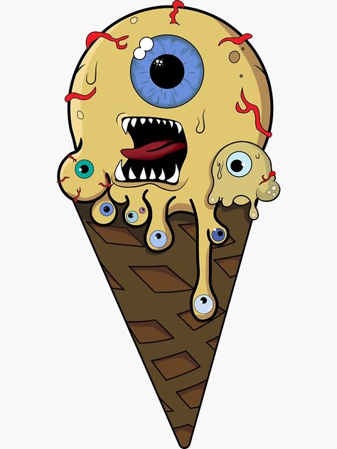 Horror Ice Cream, Eye Scream, Ice Cream Illustration, Melting Ice Cream, Eye Illustration, Horror Halloween, Art Halloween, I Scream, Digital Art Illustration