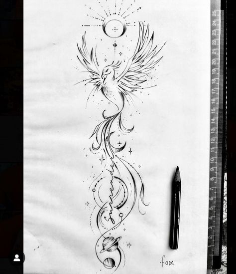 Nature Spine Tattoo Ideas, Phönix Tattoo Women Back, Rise Like A Phoenix Tattoo, Phoenix Arrow Tattoo, Tattoo Pheonix Women, Pheonix Tattoo For Women On Arm, Phenoix Tattoos Back, Phonex Tattoo Woman, Kundalini Tattoo