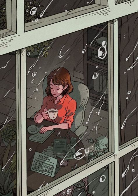 Con lluvia ... Rain Falling, A Cup Of Coffee, Cup Of Coffee, You Happy, The Window, A Woman, Sense, Desk, Coffee