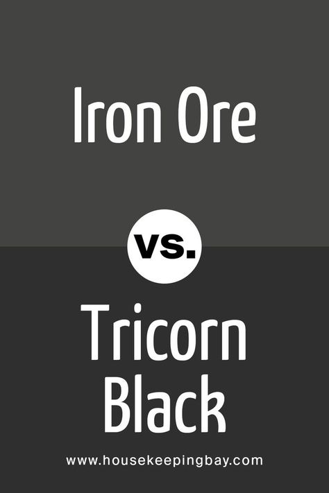 Iron Ore vs. Tricorn Black  by Sherwin Williams Tri Corn Black Sherwin Williams Cabinets, Iron Ore Sherwin Williams Shutters, Pure White And Iron Ore Exterior, Iron Ore Sherwin Williams Built Ins, Iron Ore Exterior With Tricorn Black Trim, She Twin Williams Tricorn Black, Sw Iron Ore Vs Tricorn Black, Iron Ore Front Door Entrance, Tricorn Black Door Exterior