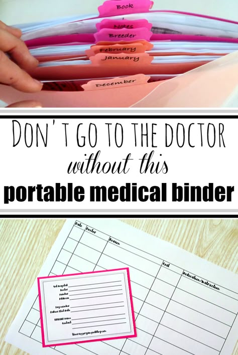 Keep all your family's medical bills organized with this easy to make portable medical binder. Even fits in your purse to take with to doctors appointments! #doctor #medical Medical Paperwork Organization, Medical Folder Organization, Medical Bill Organization, Organize Medical Records, Diy Medical Binder, Medical Organization Binder, Medical Records Organization Ideas, Organizing Medical Records, Medical Binder Organization