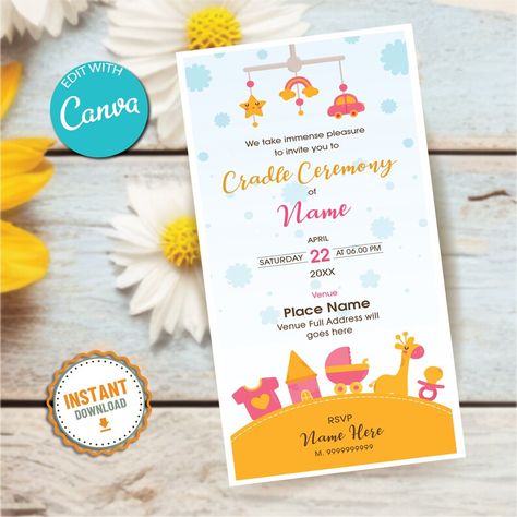 Naming Ceremony Invites Cradle Ceremony Invitation, Sikh Wedding Invitations Cards, Indian Baby Names, Ceremony Invitation Card, Naming Ceremony Invitation, Cradle Ceremony, Ceremony Invitation, Baby Naming, Diy Invitation