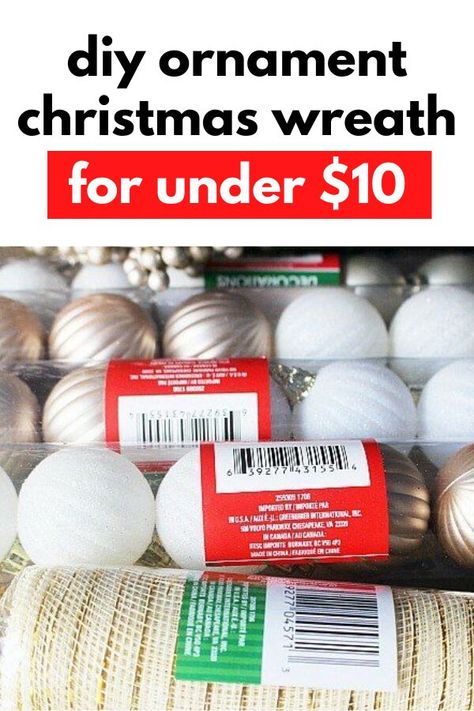 Decorate your outdoor front porch on a budget this year with this easy and quick dollar store wreath for under $10. Simple yet impressive this sparkly shiny rose gold wreath is very eye catching and will make your house the best decorated for the Holidays on the block. Deco Mesh Garland, Vintage Buffet, Cone Christmas Trees, Christmas Wreaths For Front Door, Vintage Doors, Dollar Tree Store, Simple Christmas Decor, Dollar Tree Christmas, White Ornaments