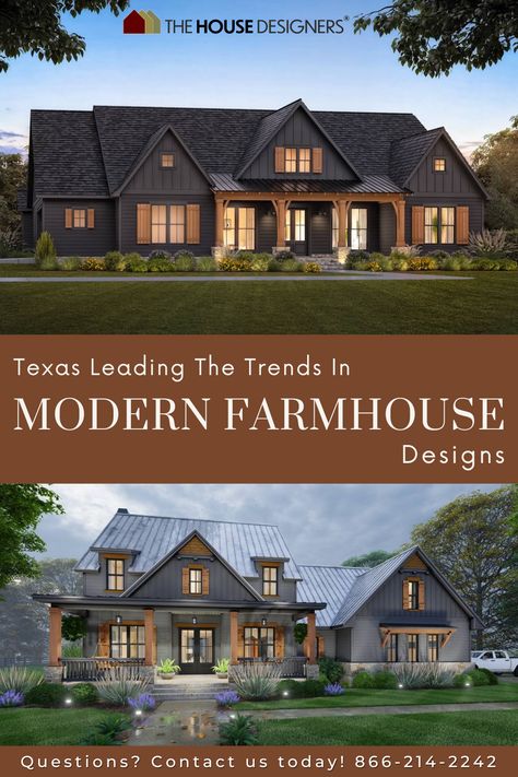 Modern Texas House Plans, Texas Farmhouse Plans, Texas Modern Farmhouse Exterior, Texas Modern House, Texas Modern Farmhouse, Elevated Farmhouse, New Construction Homes In Texas, Dark Garage, Black Framed Windows