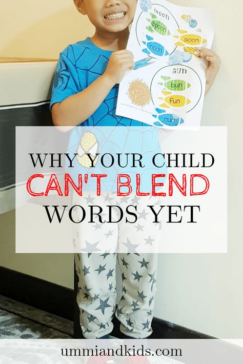 Teach your kids how to read and find out the real problem why your child can't blend words despite knowing his alphabets and letter sounds. | Phonemic awareness | Phonics | Rhyming words | Pre-reading skills | How to teach kids reading | Early years Blending 2 Letter Sounds, Blending Words Activities, Reading Pointers, Blending Sounds Activities, K4 Classroom, Blending Words, Reading Tutor, Teaching Child To Read, Literacy Intervention