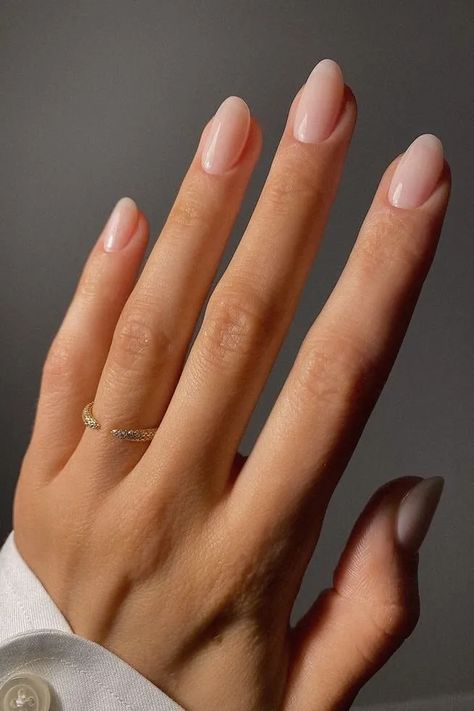 Classy Nude nails Classical Nails Elegant, Almond Natural Gel Nails, Natural Uv Gel Nails, Neutral Oval Nails Classy, Opi Neutral Pink Nail Polish, Classic Clean Nails, Subtle French Manicure Almond, Formal Wedding Guest Nails, Almond Nails For Wedding