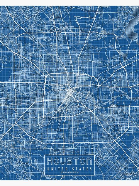 "Houston City Map of Texas, USA - Blueprint" Poster by deMAP | Redbubble Map Of Texas, Houston City, Texas Map, Usa Map, Texas Usa, Map Wall Art, City Maps, City Map, Sale Poster