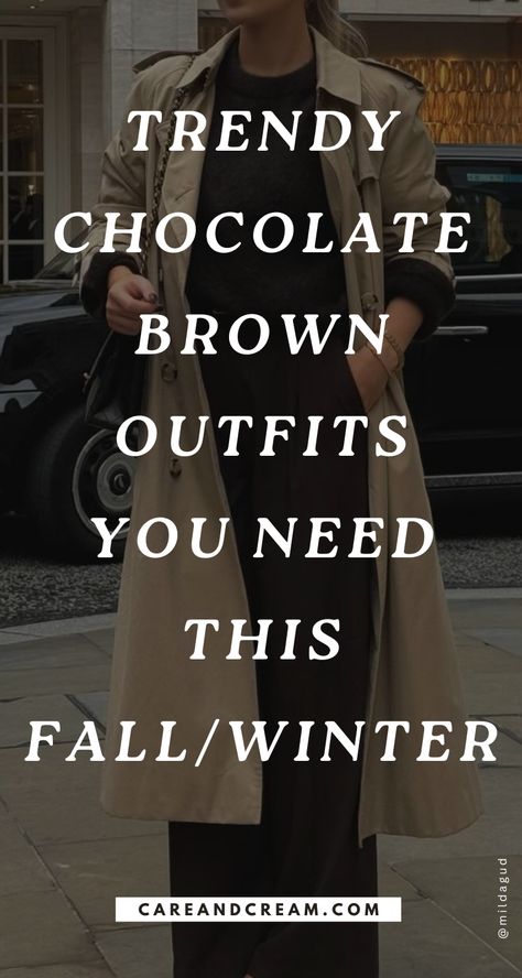 Discover 5 chic ways to style chocolate brown, this season's hottest color trend! Get inspired by cute chocolate brown outfits, perfect cold weather outfit ideas. From brown fall outfits for women to cozy brown winter outfits, find casual, cozy, and classy ideas. Elevate your fall and winter outfits with these brown outfit inspo and stay ahead in fall winter fashion trends! Dark Brown Boot Outfit Women, Brown Top Outfit Work, Beige And Brown Aesthetic Outfits, Fall Outfits With Berets, Chocolate Brown Bodysuit Outfit, Brown Sheer Top Outfit, Brown Leather Pants Winter Outfit, Chocolate Brown Winter Outfit, Chocolate Top Outfit